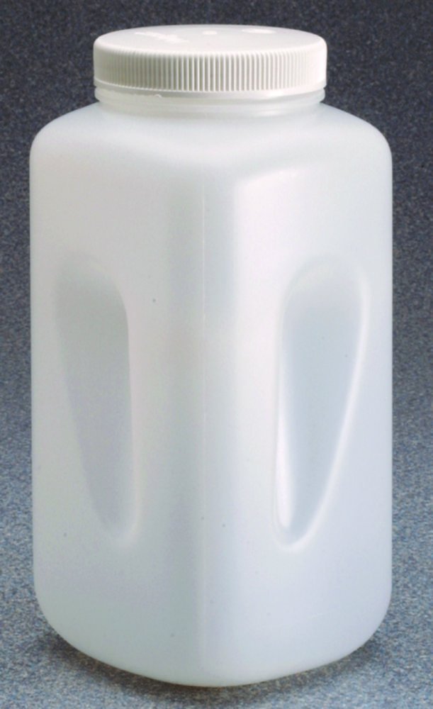Square bottles, wide mouth Nalgene™, HDPE, with closure, PP