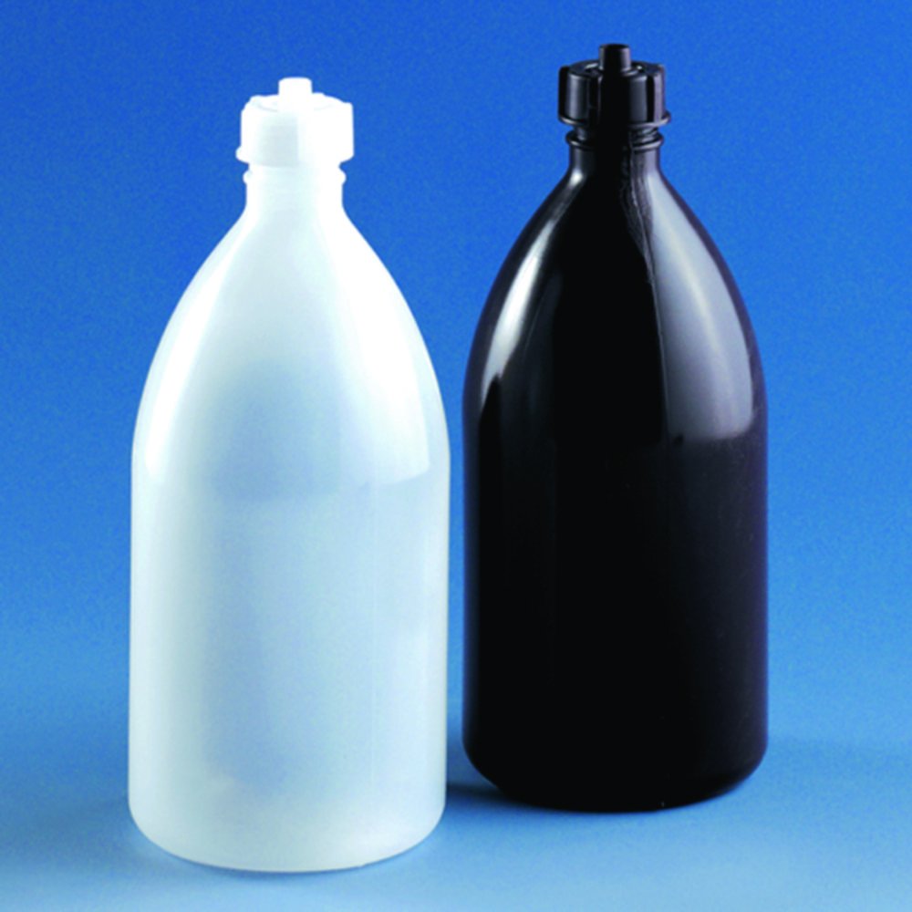 Narrow mouth bottles, LDPE, for automatic burette, brown