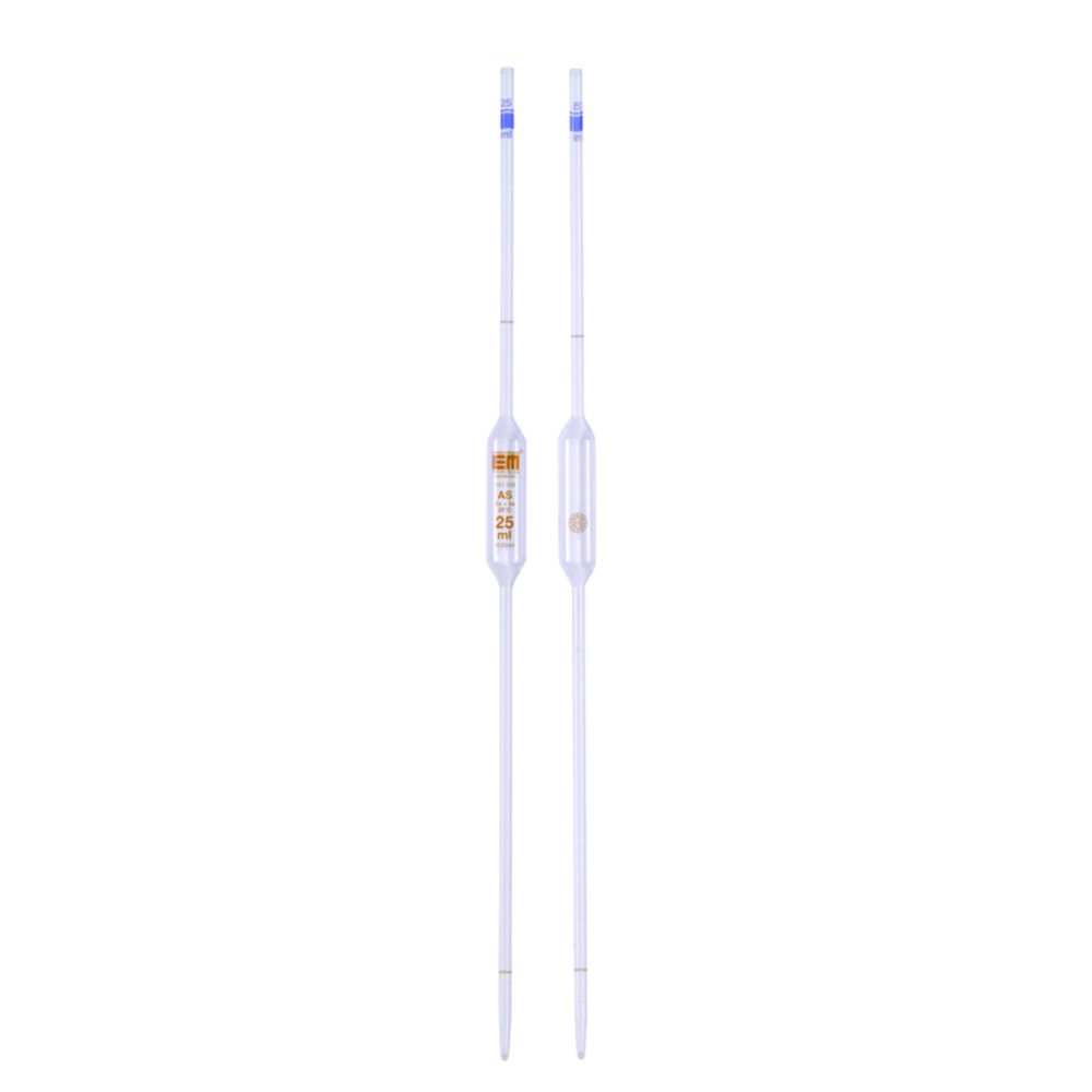 Volumetric pipettes, Soda-lime glass, class AS, 2 marks, amber stain graduation | Nominal capacity: 50.0 ml