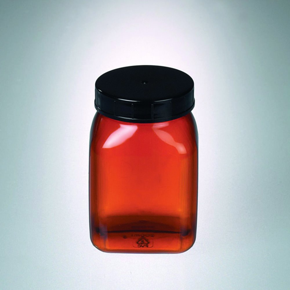 Square wide-mouth containers, PVC, amber