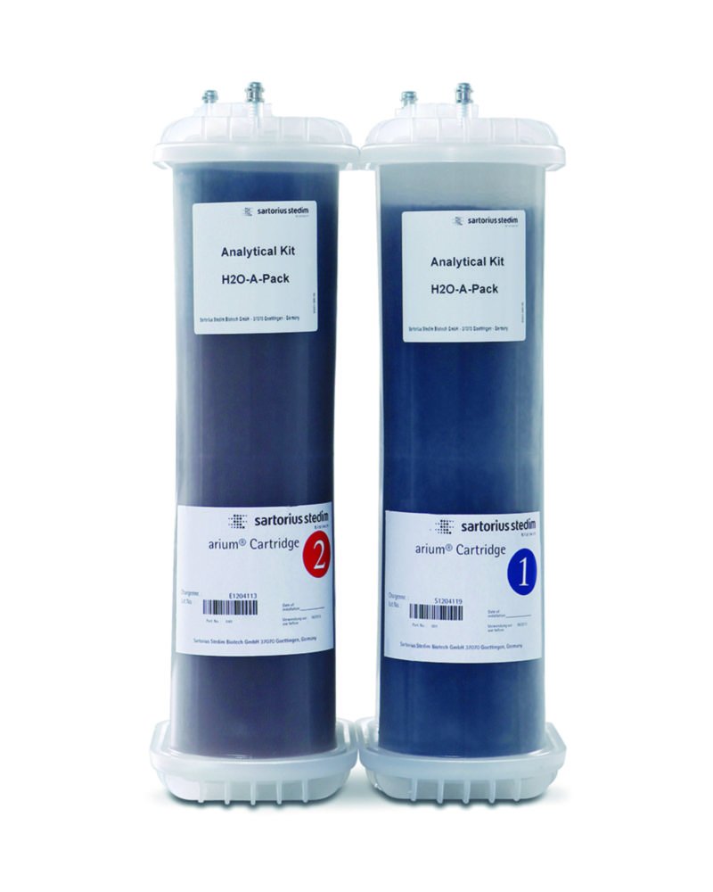 Accessoires pour système d'eau ultra-pure arium® | Type: Kit d'analyses, kit de cartouches pour arium® VF & UV (cartouche de prétraitement + cartouche de préparation)