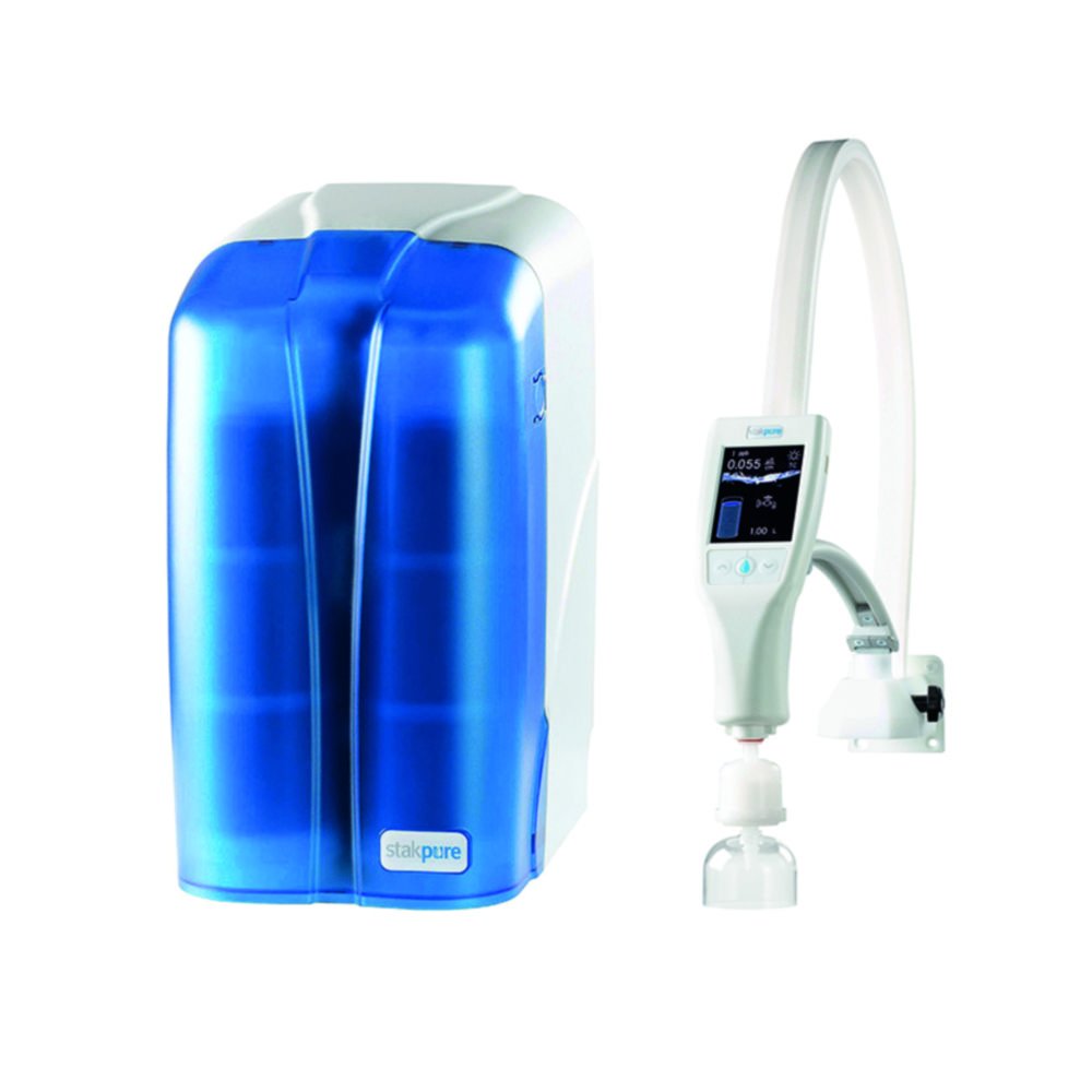 Ultra pure water system OmniaPure xstouch, under-bench version with OptiFilltouch wall dispenser