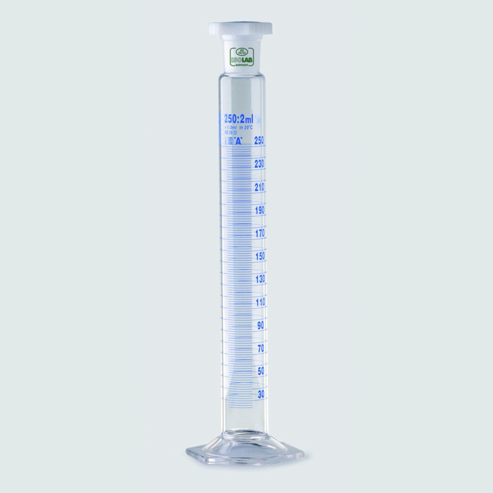 Mixing cylinders, borosilicate glass 3.3, tall form, class A, blue graduated