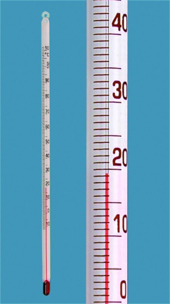 Thermomètre type simple, forme tige, remplissage rouge | Plage de mesure °C: -10 ... 110