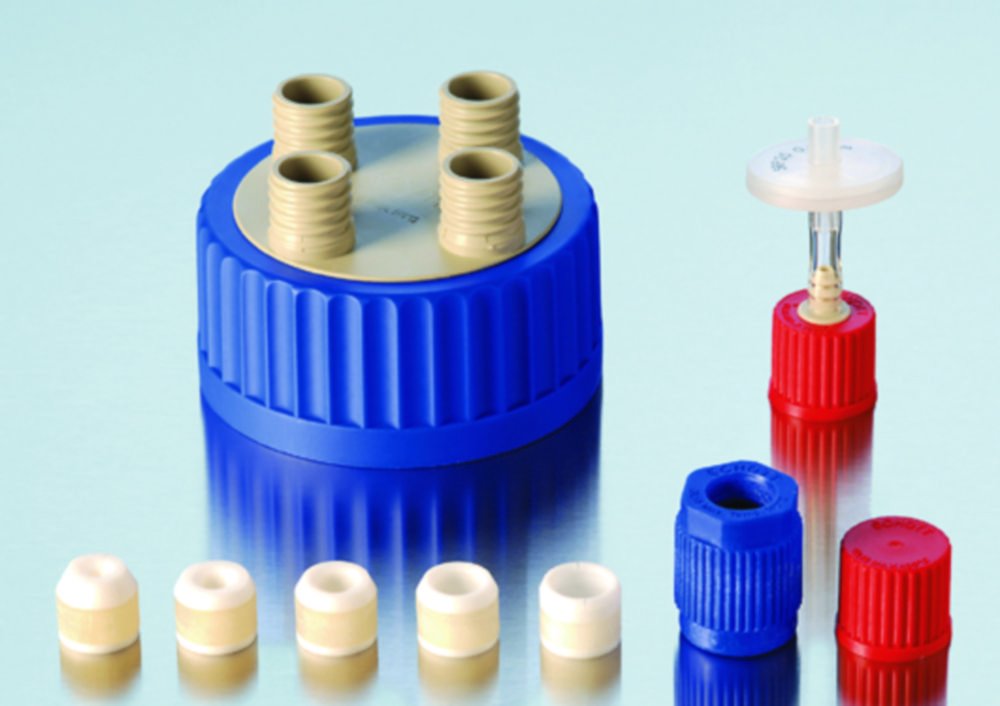 Connection system for wide-mouth bottles GLS 80® | Description: Screw cap for tube connection, blue