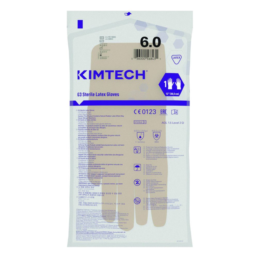Cleanroom Gloves Kimtech™ G3, latex, sterile | Glove size: 8.5