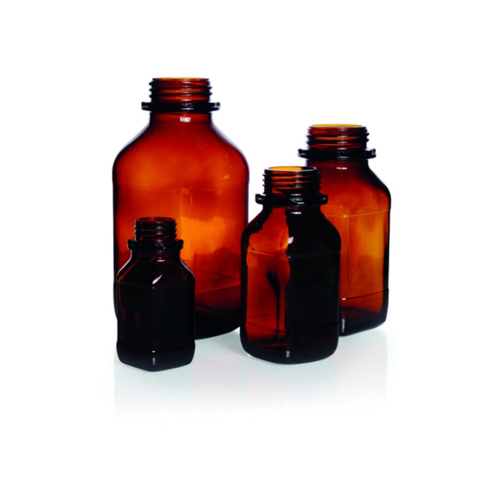 Square, screw cap bottles, soda-lime glass, amber glass | Nominal capacity: 100 ml