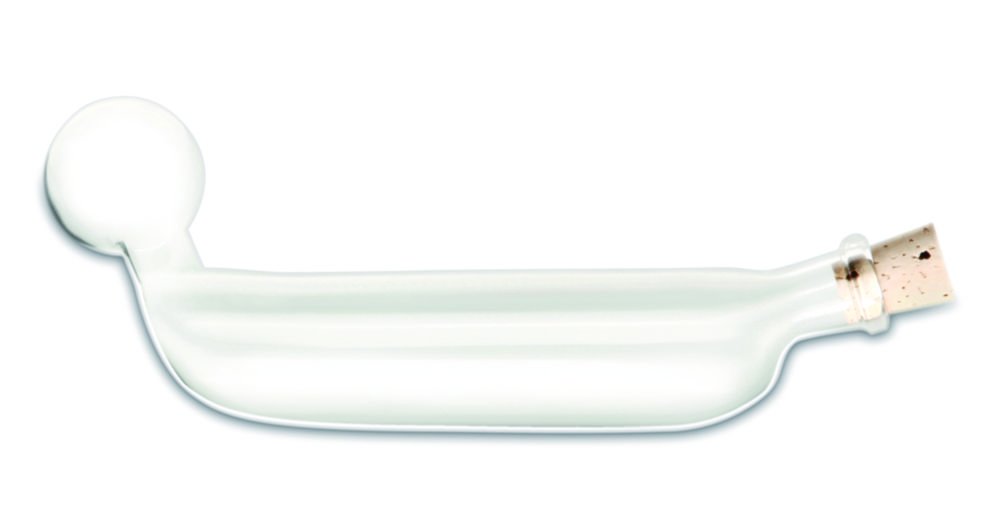 Tube d'extraction Mojonnier, verre borosilicate 3.3 | Description: Norme ISO 3889 forme C, boule ronde, sans bec verseur, avec bouchon de liège réf. 6.264 751