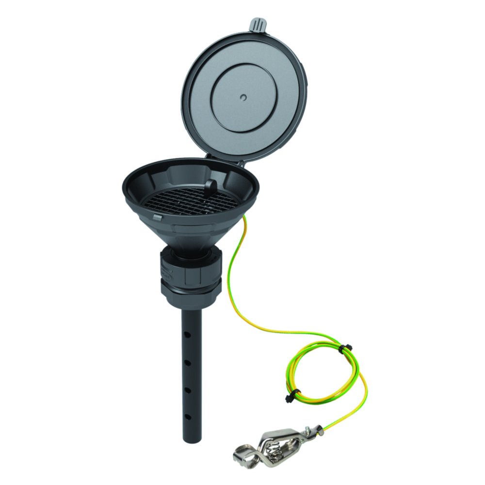 Sicherheitstrichter mit Klappdeckel, V2.0, schwarz, HDPE, elektrisch ableitfähig