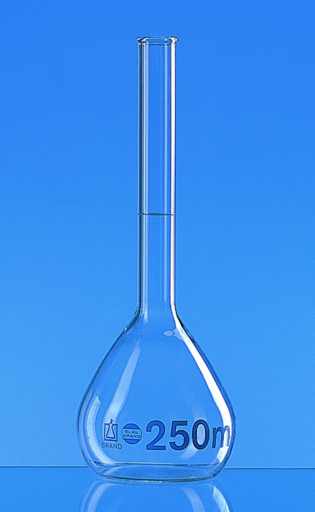Fioles jaugées, verre borosilicate 3.3, classe A, avec rebord, certificat ISO individuel inclus
