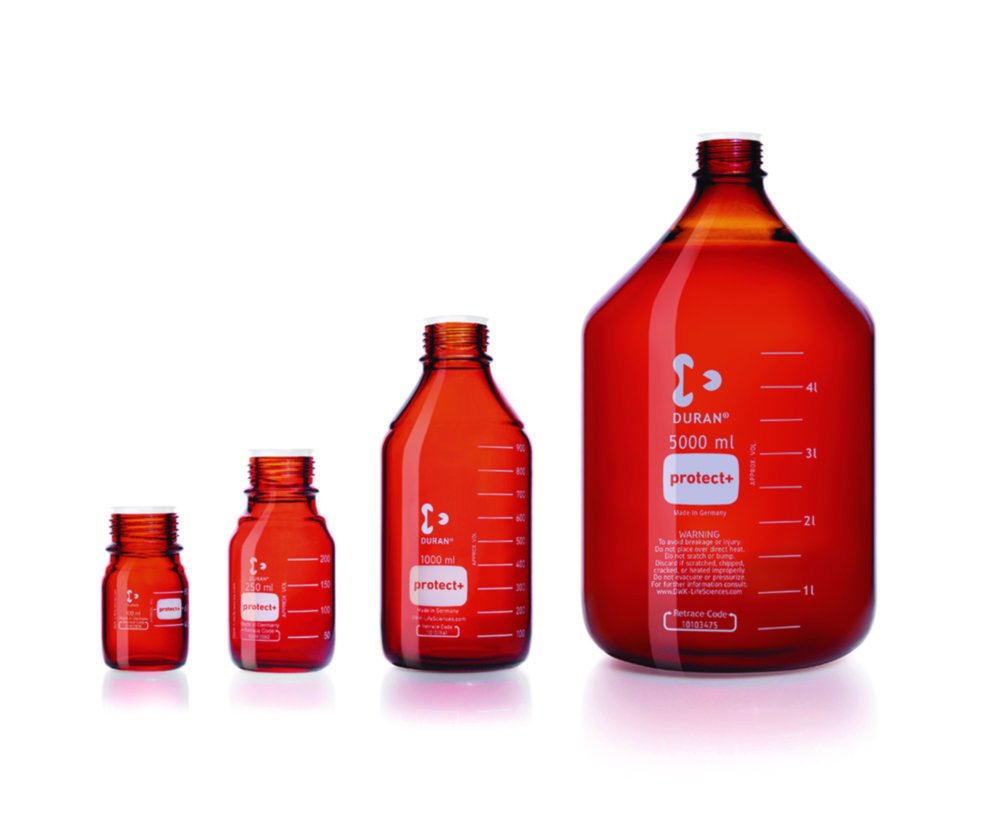 Laboratory bottles protect+ DURAN®, with retrace code, brown