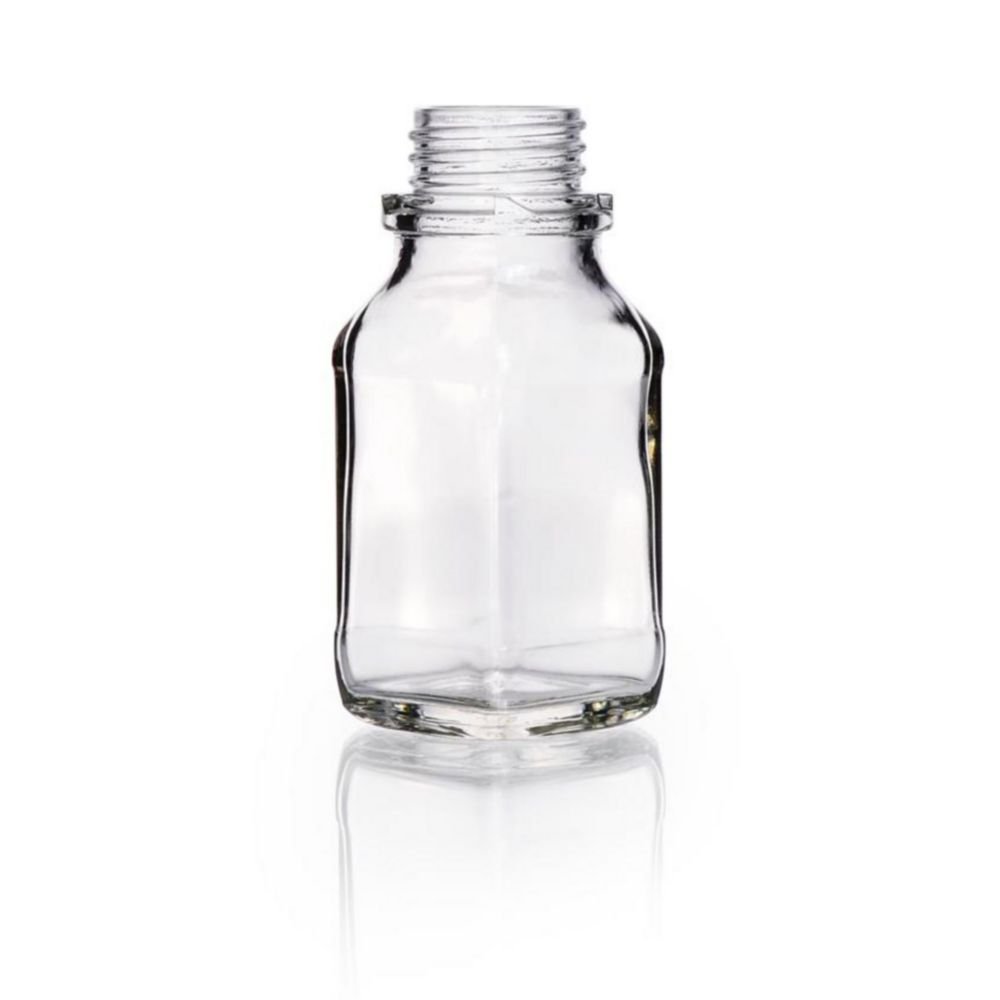 Flacon carré en verre sodocalcique col à vis large | Volume nominal: 100 ml