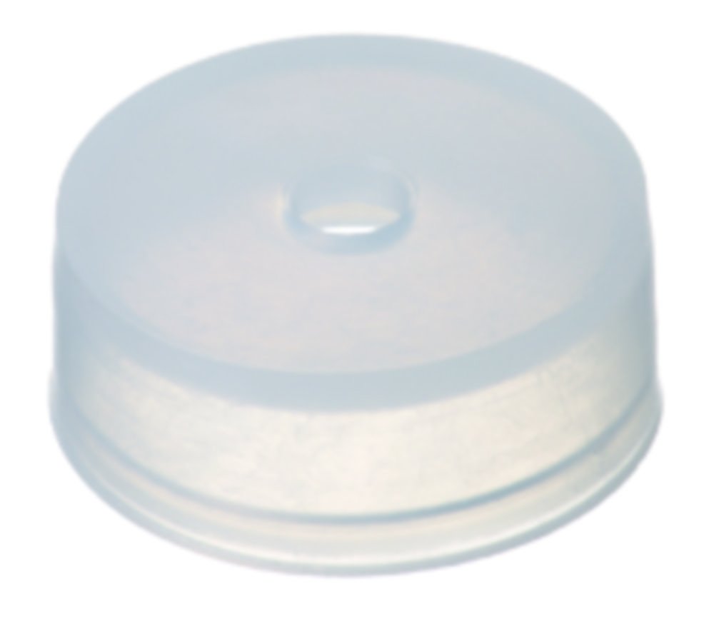 LLG-Kappen ND20, PE, transparent und passende Septen, lose | Kappen: Höhe 8,4 mm, für HS-Rollrand, 4,3 mm Loch  (ohne Dichtscheibe)