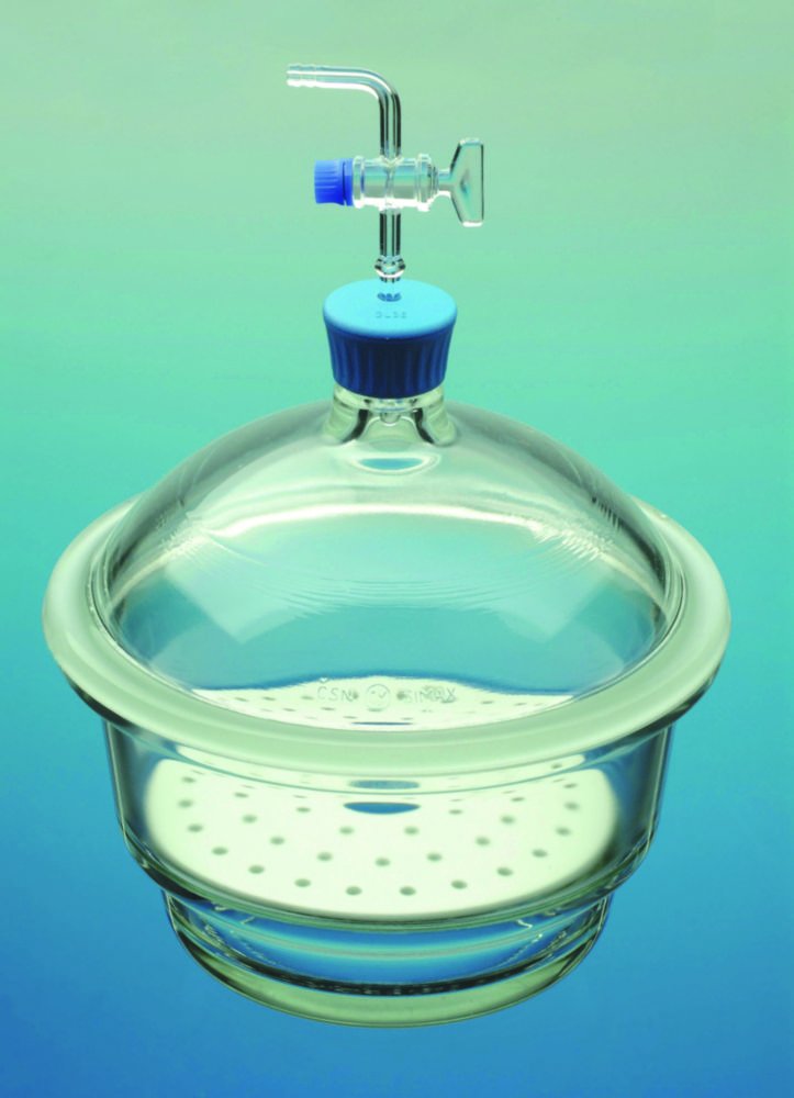 Vakuum-Exsikkatoren, Borosilikatglas 3.3, mit Kunststoffknopfdeckel und Glashahn