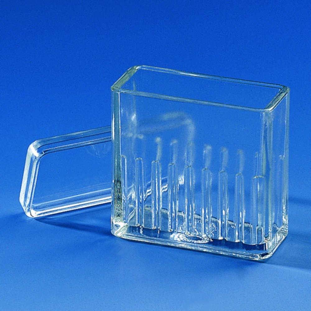Färbetröge, Hellendahl, Natron-Kalk-Glas | Abmessungen (B x T x H) mm: 100 x 50 x 95
