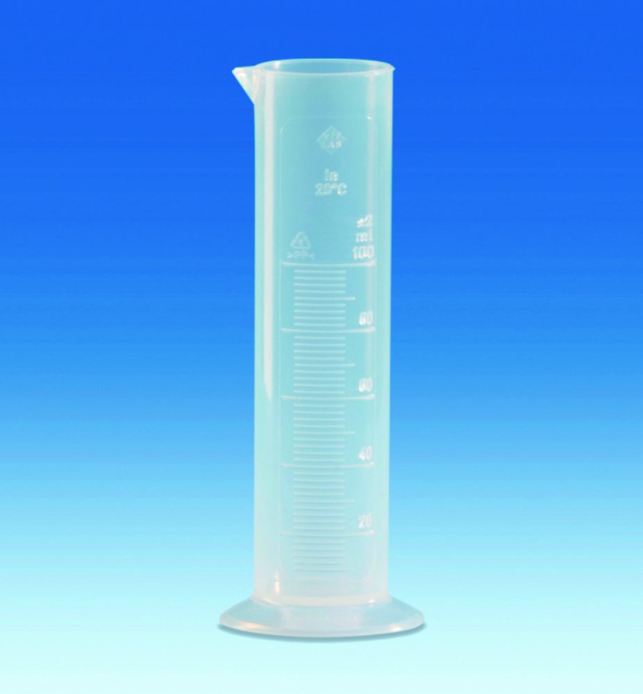 Messzylinder, PP, Klasse B, niedrige Form, erhabene Graduierung | Nennvolumen: 100 ml