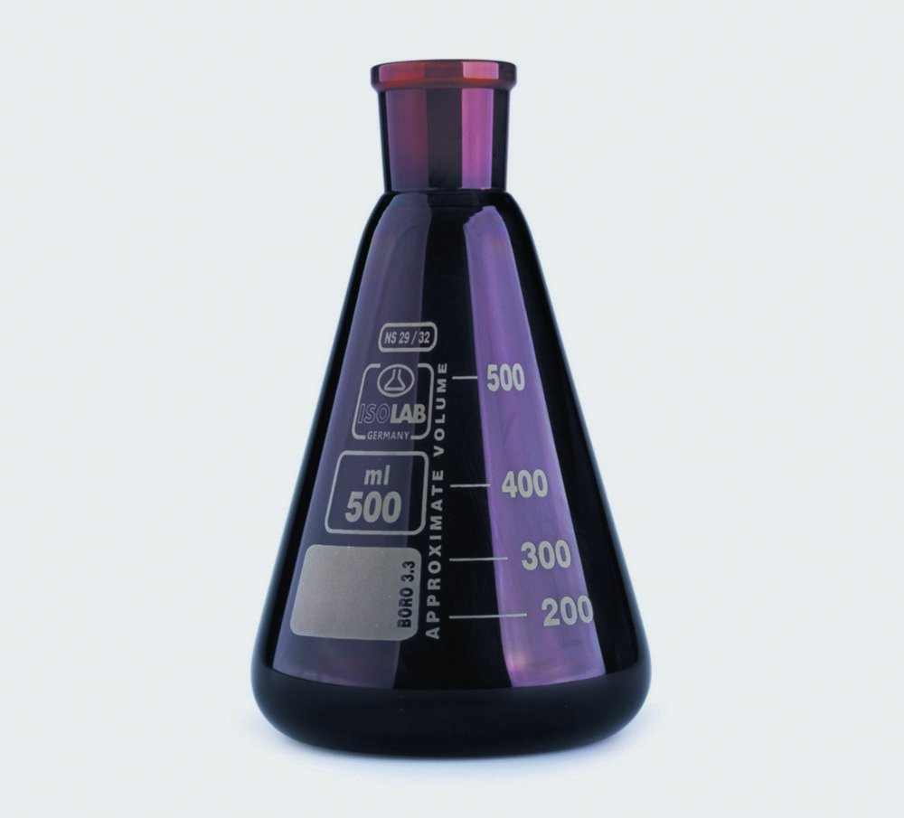 Erlenmeyer flasks, NS neck, borosilicate glass 3.3, amber | Nominal capacity: 250 ml