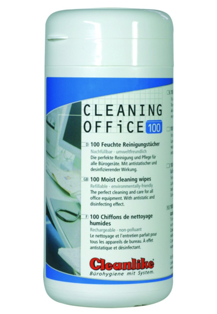 Lingette de nettoyage alcoolisée CLEANING OFFICE | Contenu de l'emballage: Distributeur de 100 lingettes