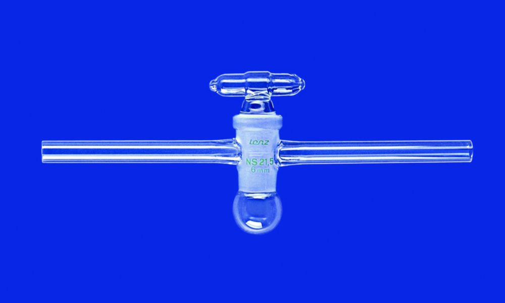 Robinet à vide, 1 voie, droit ou parallèle, verre borosilicaté 3.3 | Description: Robinet à vide une voie, droit
