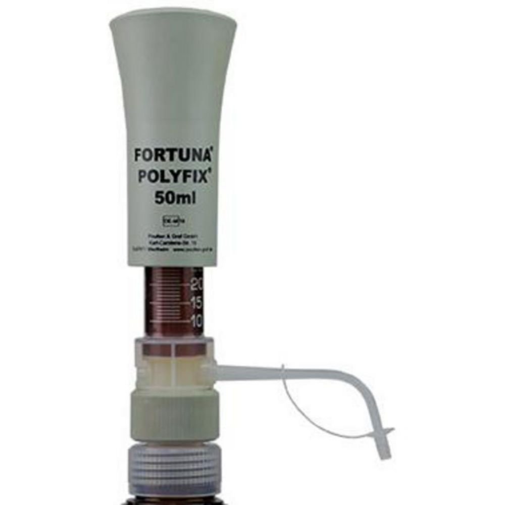 Dispensers, bottle-top, POLYFIX®, with amber dosing cylinder and glass piston