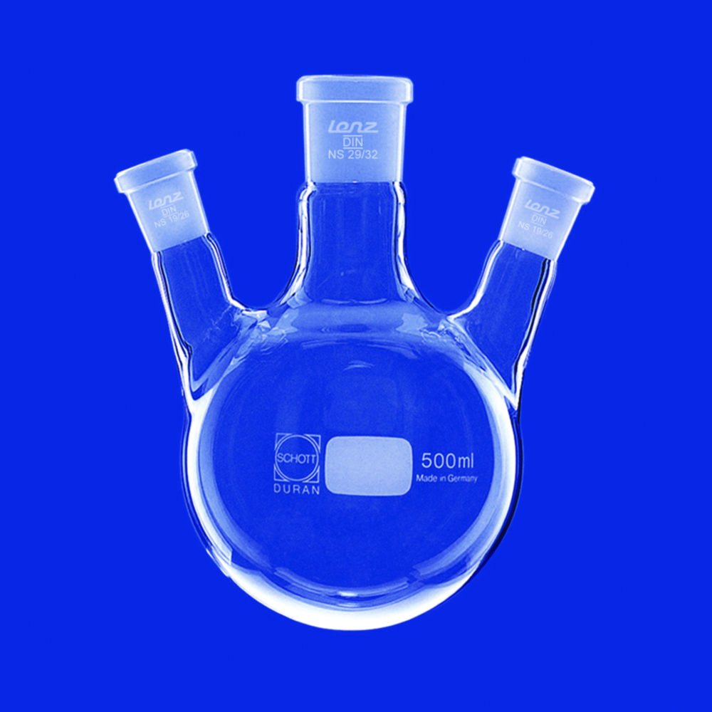 Ballon tricol rodé, tubulures inclinées, en verre DURAN® | Volume nominal: 500 ml