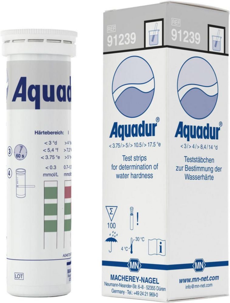 Bandelette test dureté de l'eau AQUADUR® | Echelon °d: 3 / 4 / 8.4 / 14