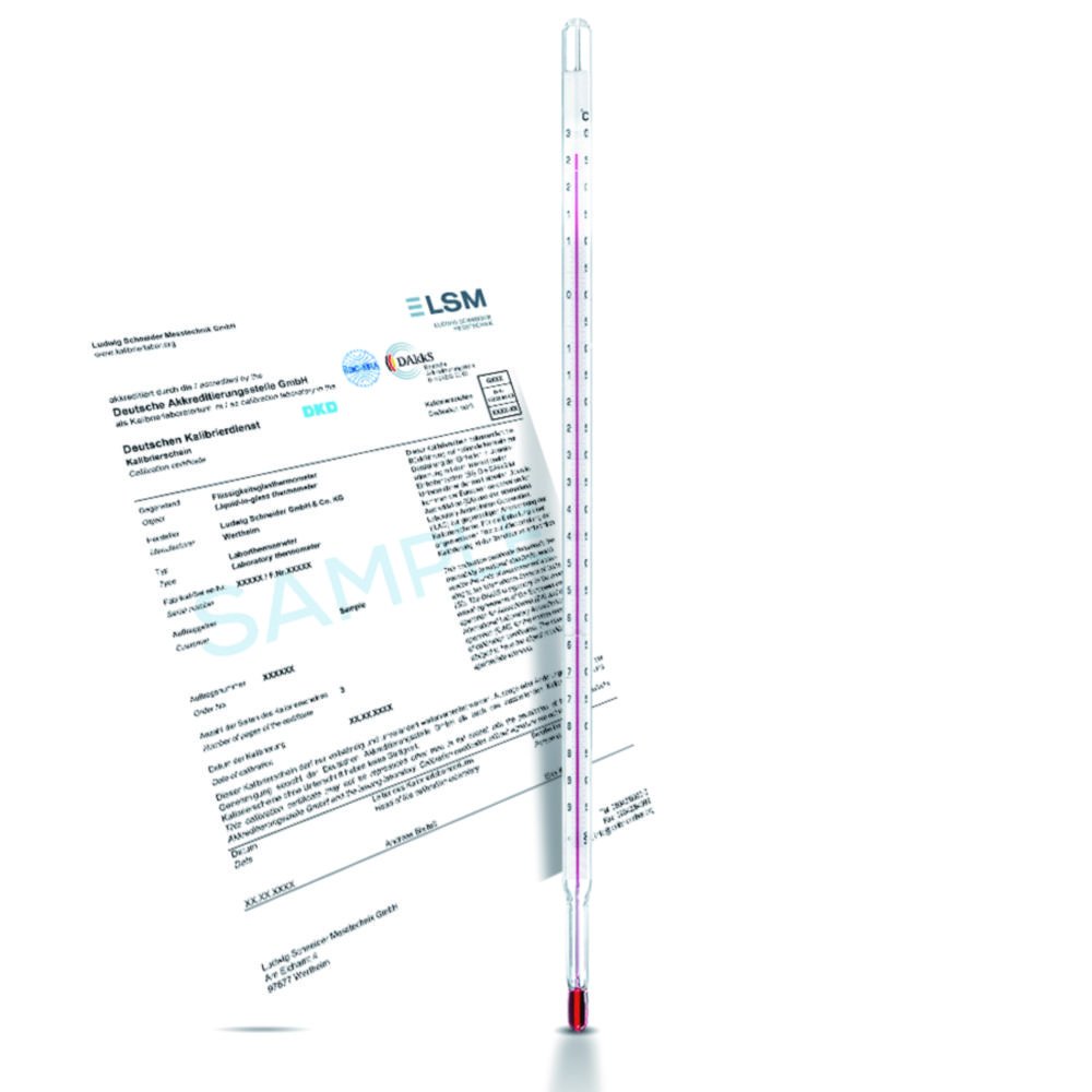 Precision thermometer, calibrated, stem type | Measuring range °C: -10 ... 50