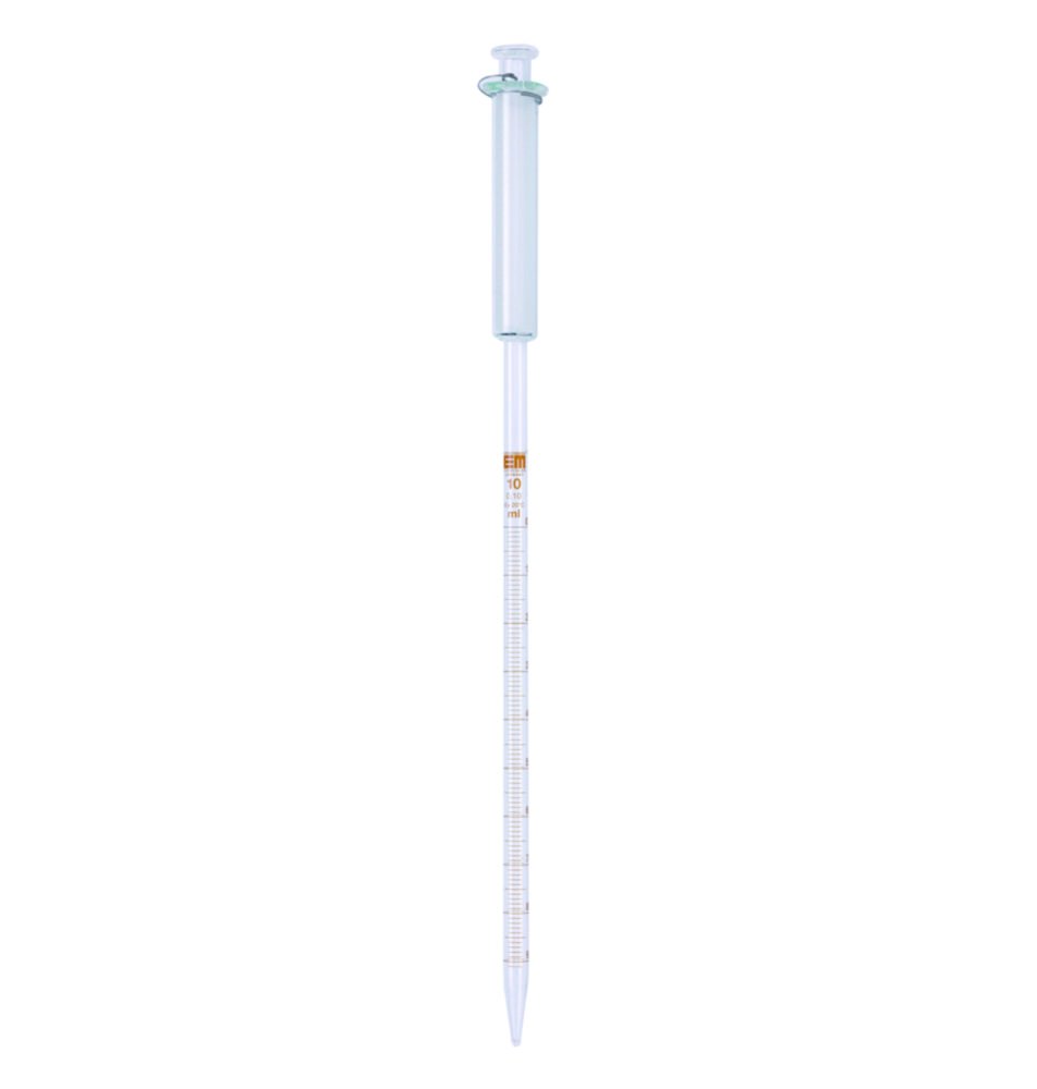 Graduated pipettes with piston, Soda-lime glass, amber stain graduation | Nominal capacity: 20 ml