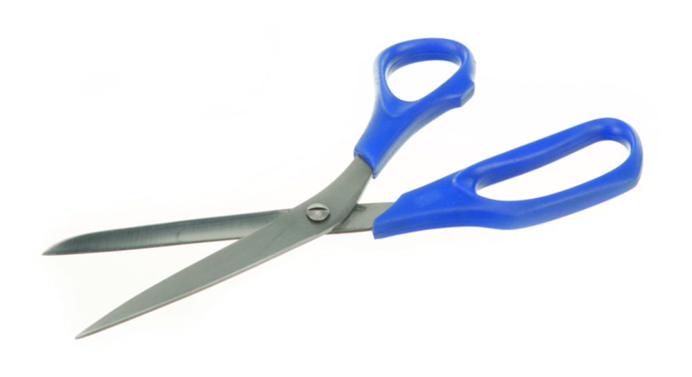 Laboratory scissors, stainless steel, with plastic handle
