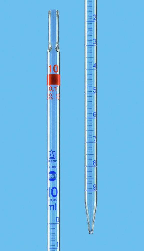Graduated pipettes, total delivery, AR-GLAS®, class AS, blue graduation, type 3 | Nominal capacity: 2 ml