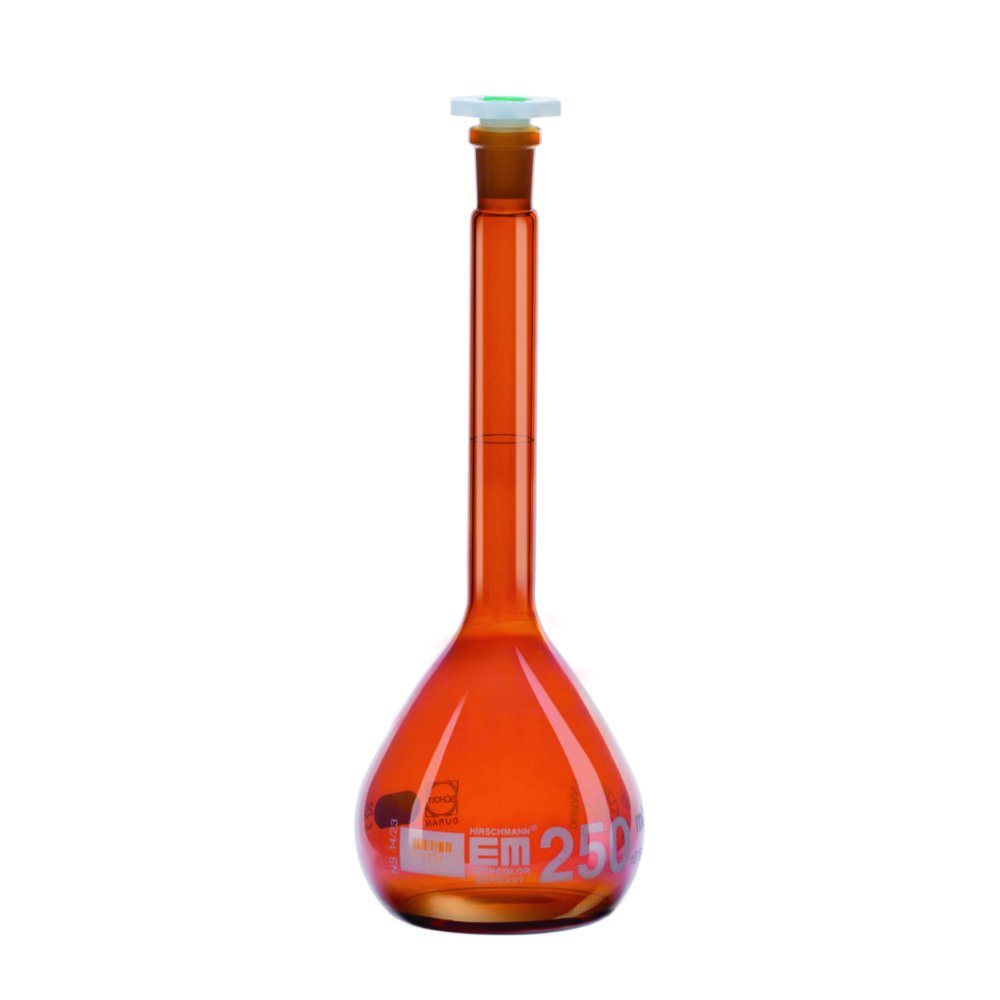 Volumetric flasks, DURAN® amber glass, class A, with PE stopper | Nominal capacity: 10 ml