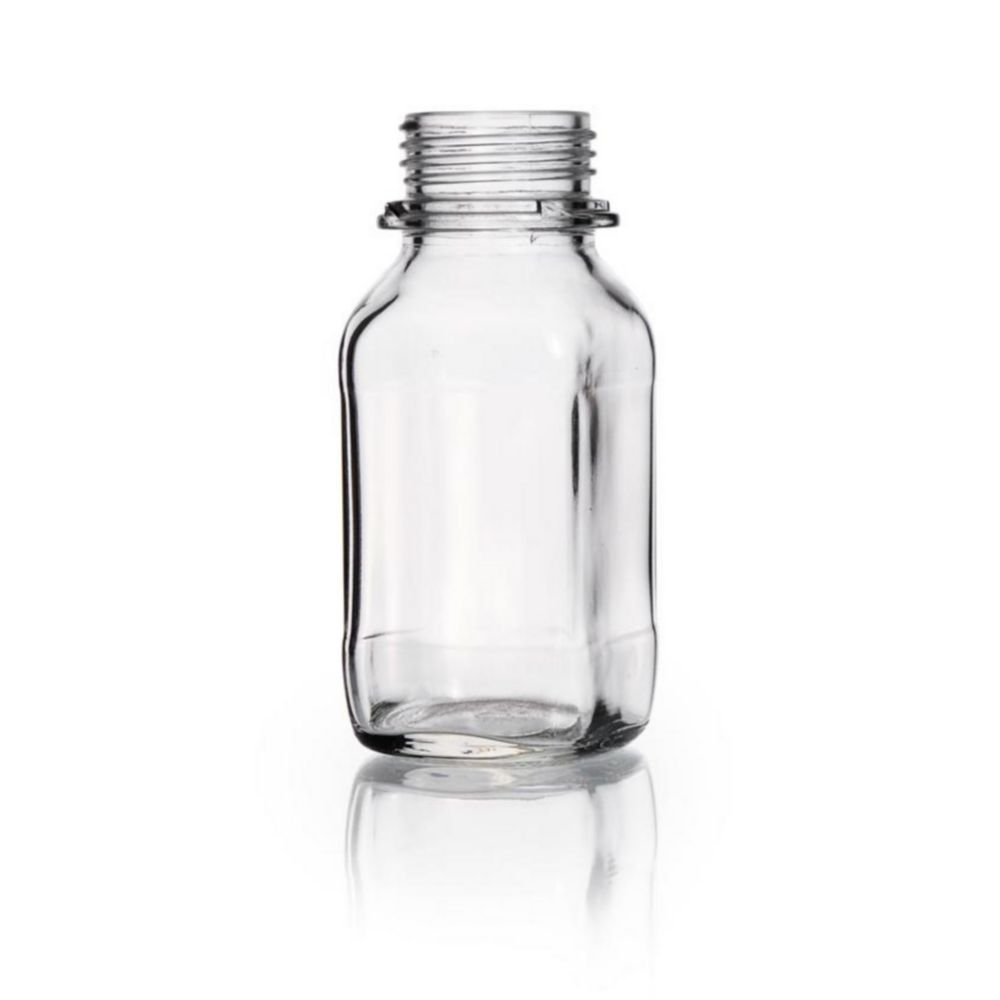 Flacon carré en verre sodocalcique col à vis large | Volume nominal: 250 ml
