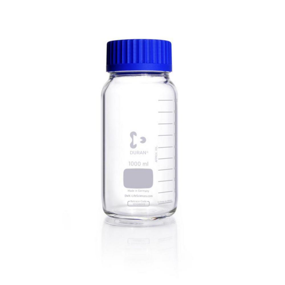 Wide-mouth bottles with GLS 80® neck, DURAN®, clear, with screw cap